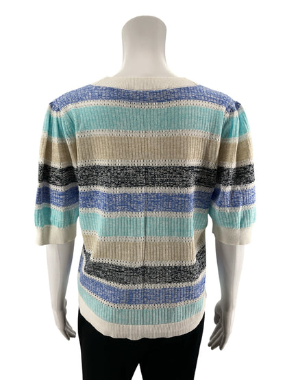 LOFT Striped Puff Sleeve Cotton Sweater Cardigan Size Large - ONLINE ONLY