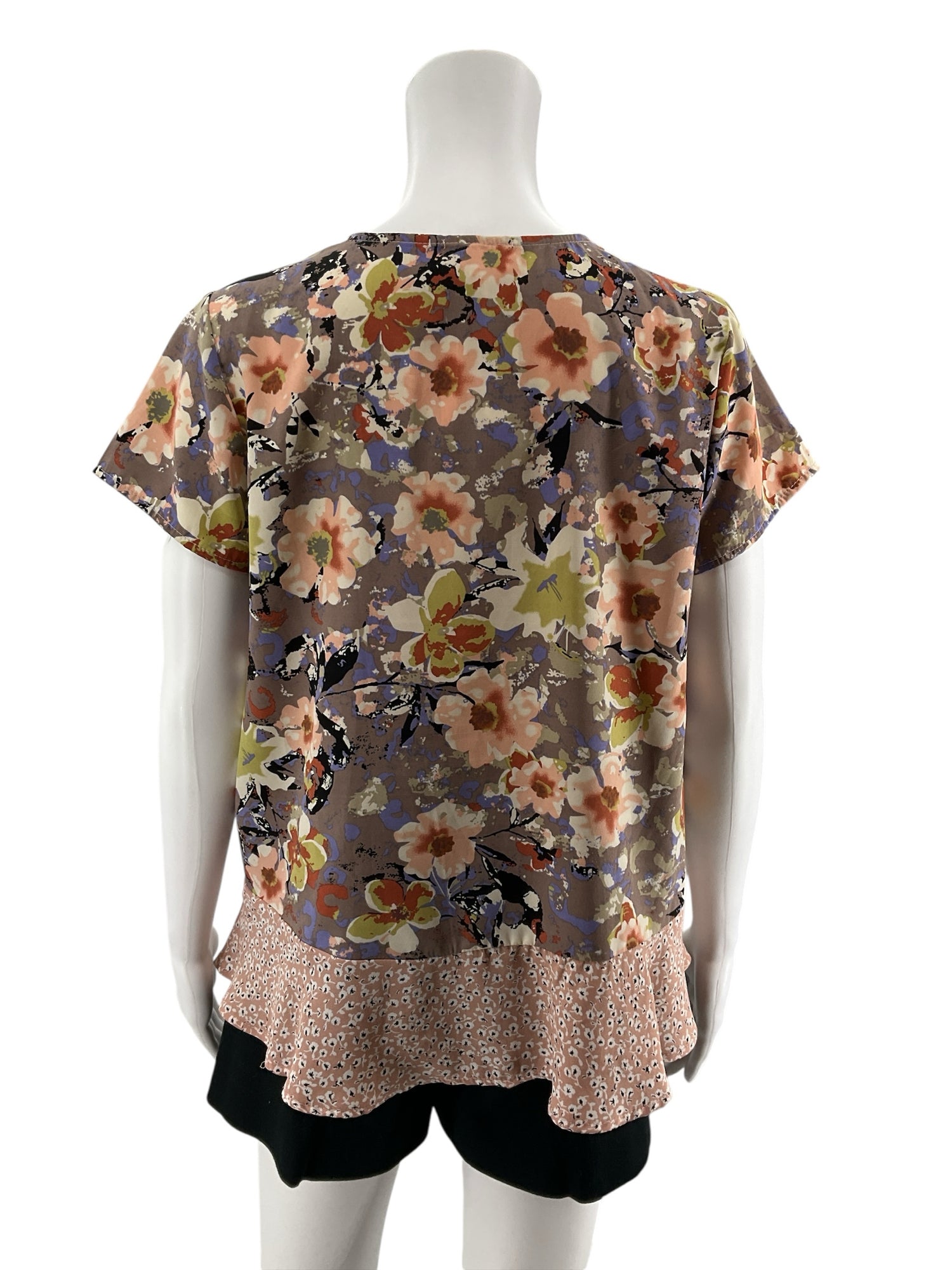 En Elle Floral Mixed-Print Peplum Blouse Size Small
