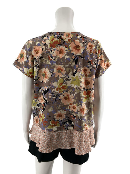 En Elle Floral Mixed-Print Peplum Blouse Size Small