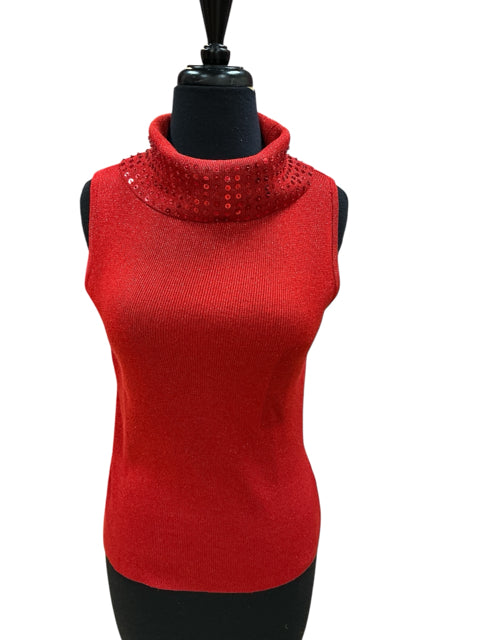 Joseph A. Red Beaded Turtleneck Sleeveless Silk Blend Shell Top | Size Large - ONLINE ONLY