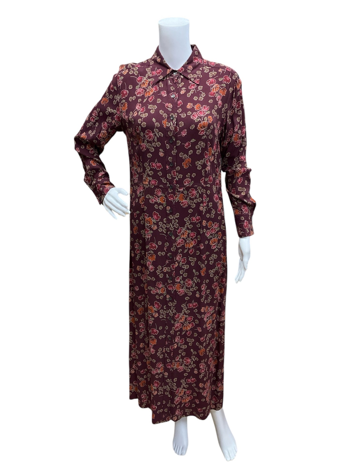 Eddie Bauer Size Medium Maroon Floral Consignment Ladies Dress