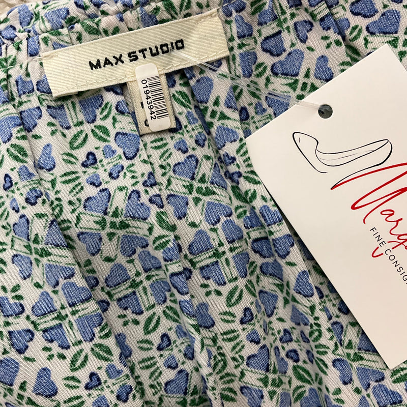Max Studio White/Blue/Green Floral Pre-Owned Ladies Top - Size Large - Margaret’s Fine Consignment