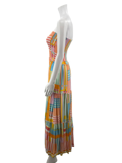Abel the Label Multi Color Maxi Patchwork Tiered Strapless Maxi Dress Size Medium - Size M
