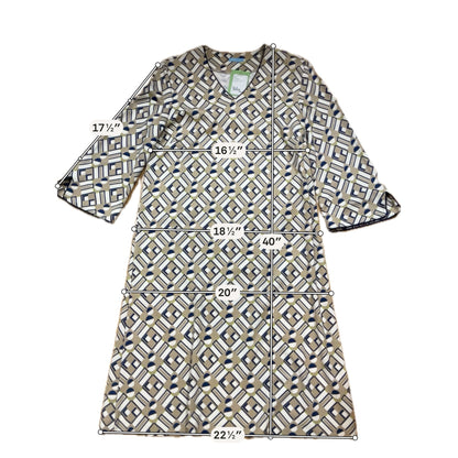 J. McLaughlin Catalina Cloth Geometric Print Shift Dress 3/4 Bell Sleeve Size Medium