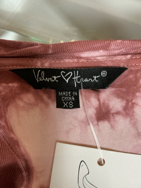 Brand label of Velvet Heart Pink Tye Dye Pre-Owned Ladies Dress - Size XS, made in China with XS sizing tag visible.
