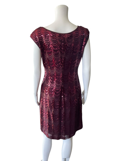 Connected Maroon Sequins Pre-Owned Ladies Dress - Size 10