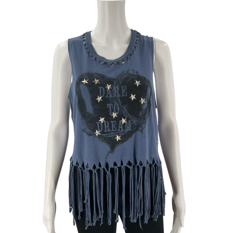 Guess Blue/Black Fringe Pre-Owned Ladies Top - Size Medium - Margaret’s Fine Consignment