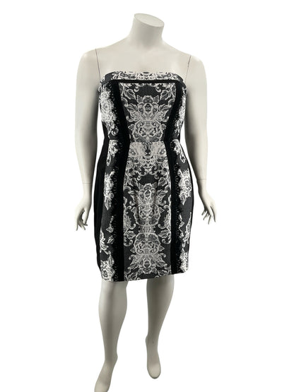 City Chic Baroque Lace Trim Strapless Sheath Dress Black White Size 16W - ONLINE ONLY