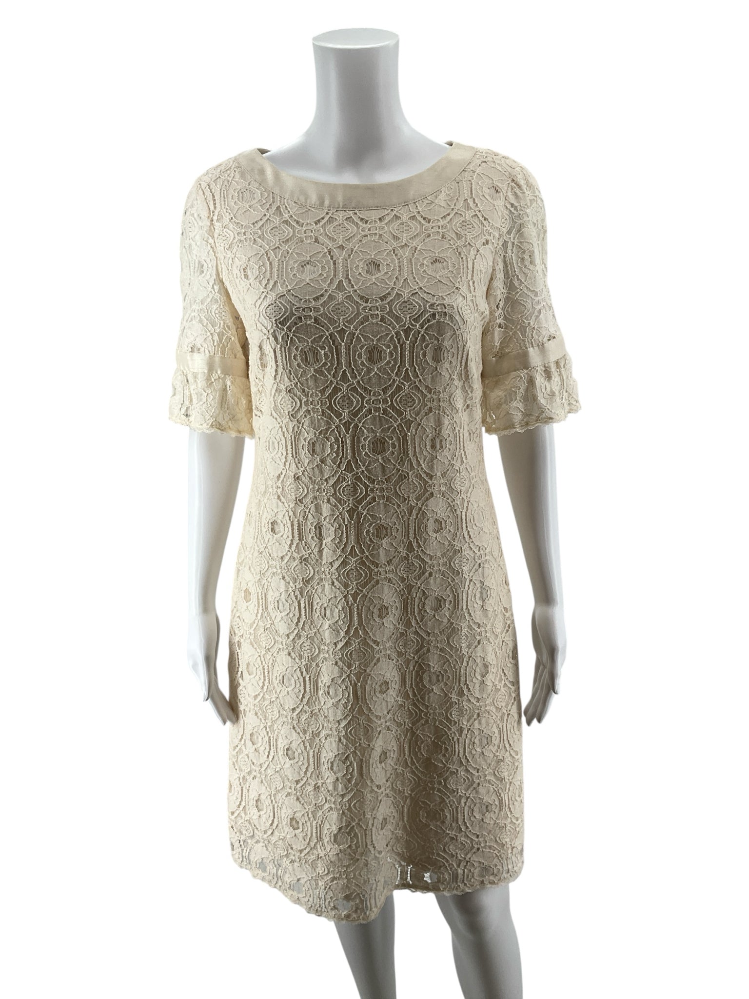 Liz Claiborne Cream Floral Lace Shift Dress Size 12