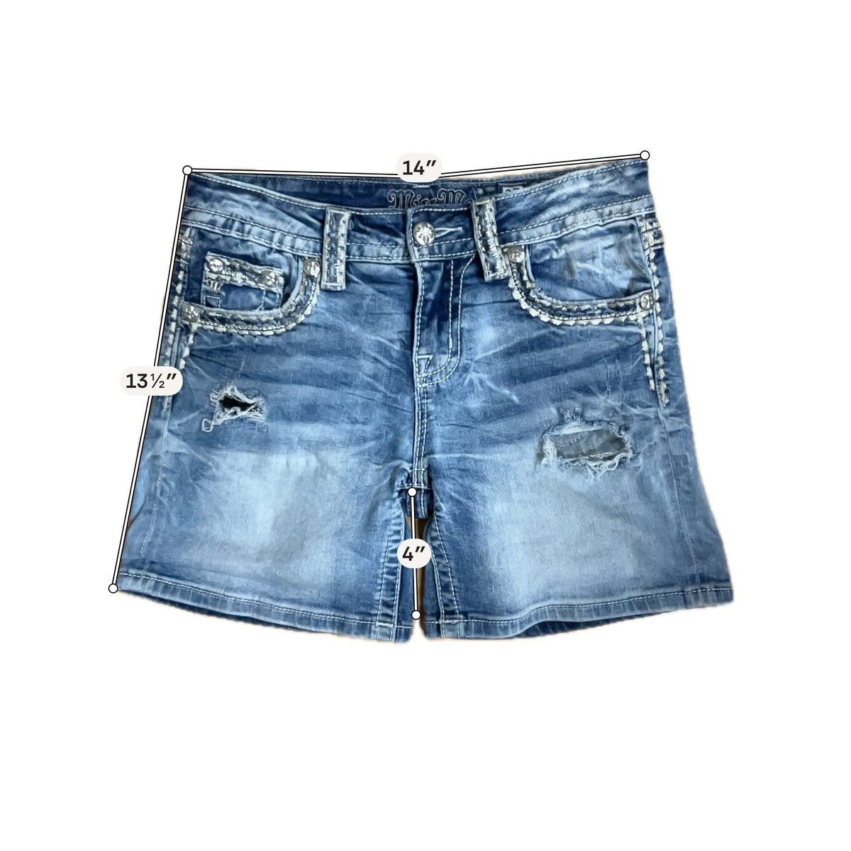 Miss Me Signature Studded &amp; Distressed Cutoff Denim Shorts Size 27 - ONLINE ONLY