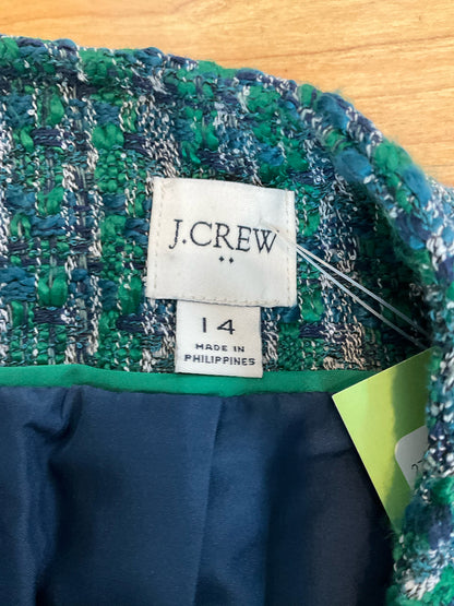 J. Crew Green Boucle Tweed Crest Button Lady Jacket | Size 14