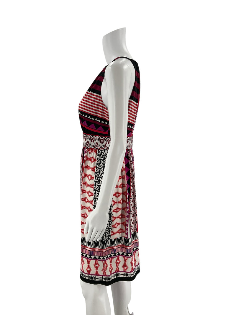 Roz & Ali Pink/Tan/Black Print Pre-Owned Ladies Dress - Size 8