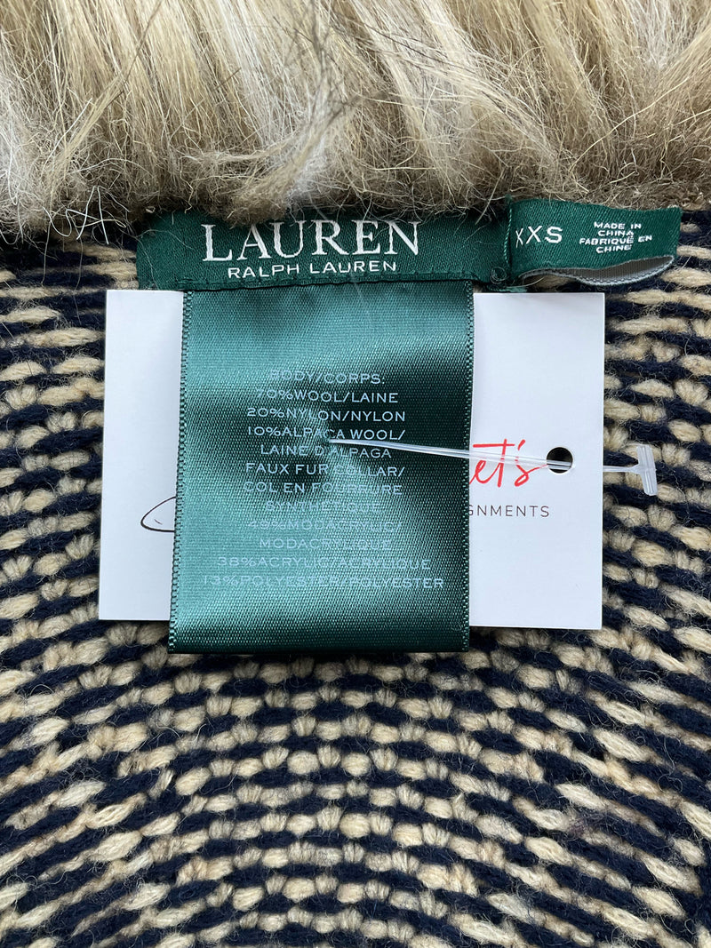 Ralph Lauren Green/Navy/Tan Fur Pre-Owned Ladies Shrug - Size XXS