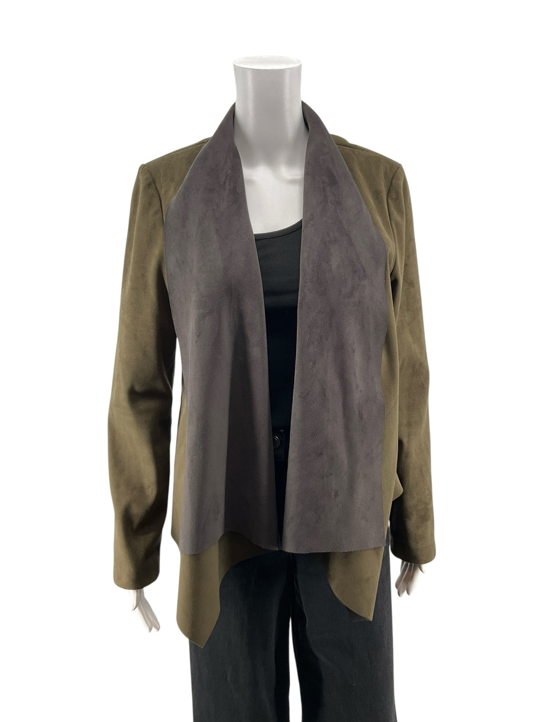 Bagatelle Gray/Olive Suede Pre-Owned Ladies Jacket - Size Large - Margaret’s Fine Consignment