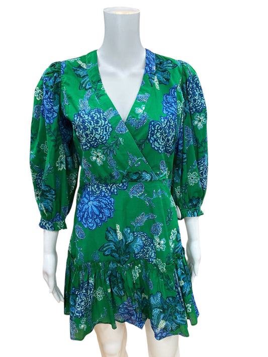 Olivaceous Green/Blue Floral Dress Size Medium