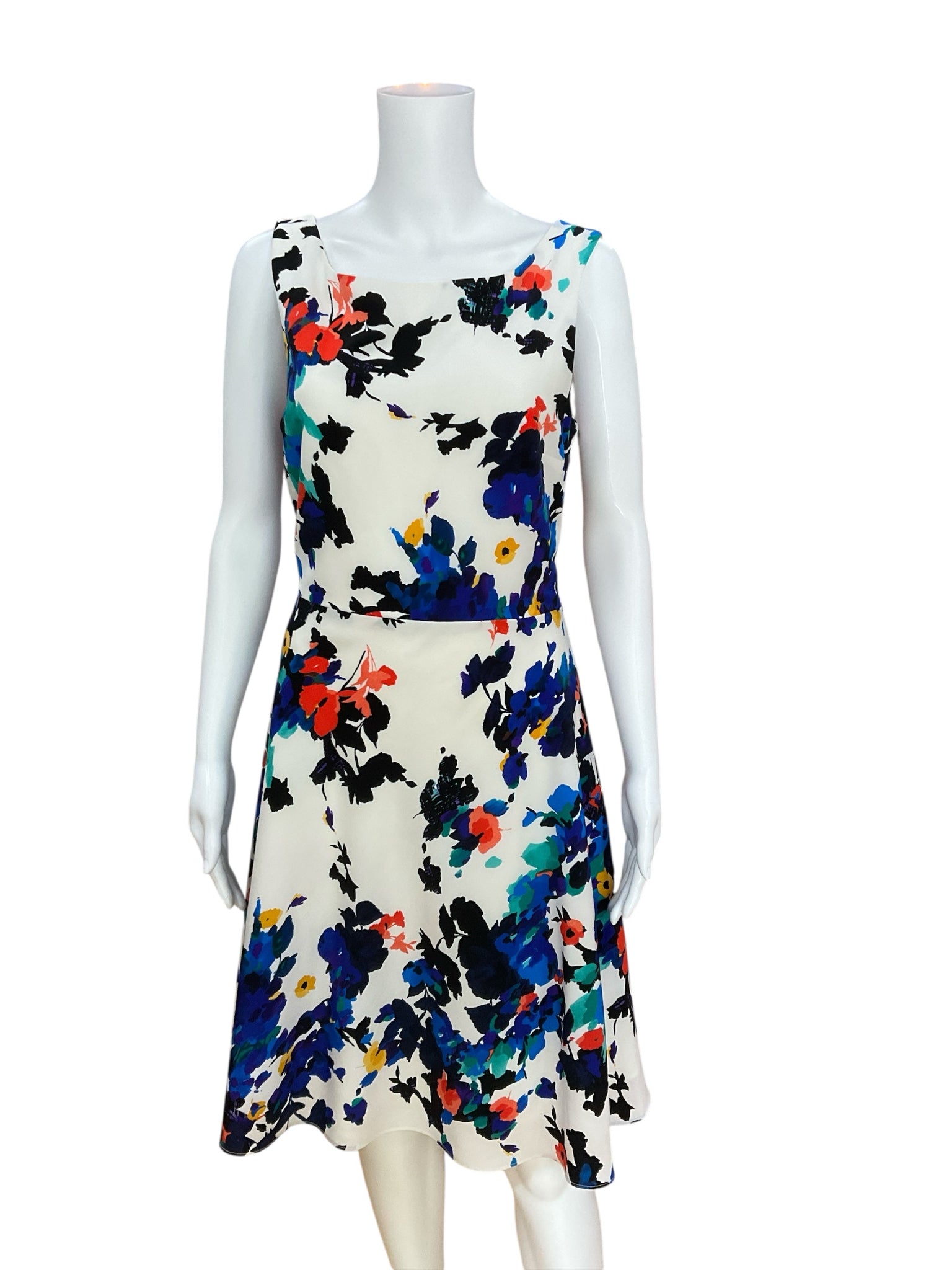 Betsey Johnson white/blue/orange Fit and Flare Floral Fit &amp; Flare Sundress V-Back Size 12 - Size 12