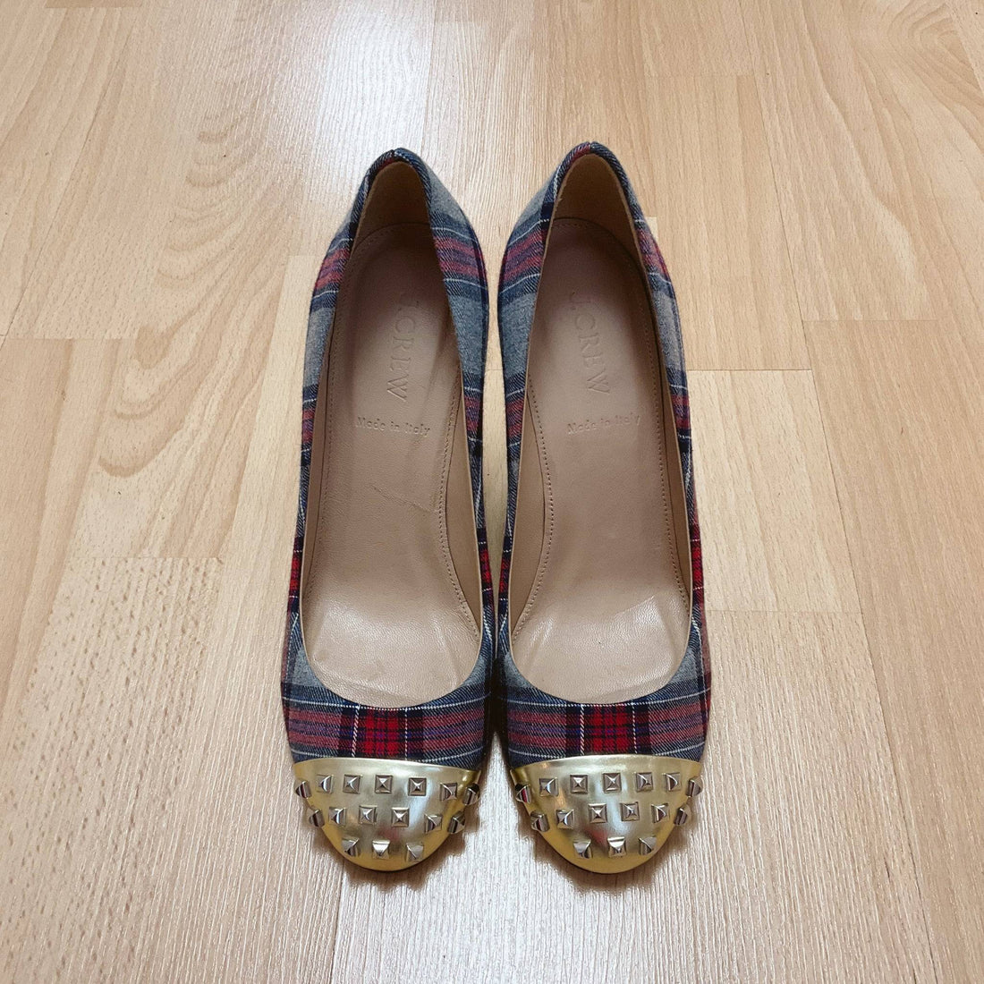 J Crew Red/Gray Plaid Pre-Owned Ladies Heel - Size 7 - Margaret’s Fine Consignment