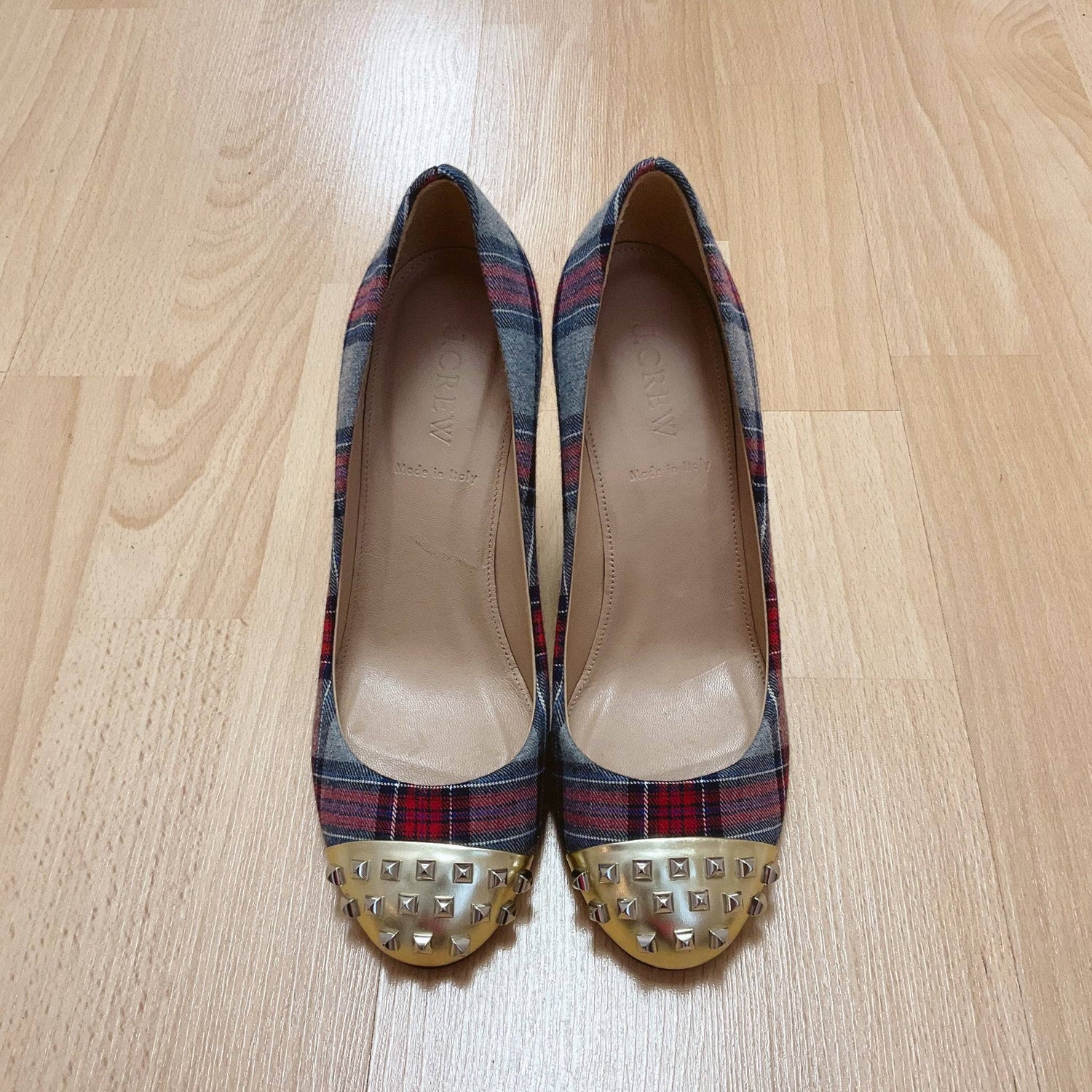 J Crew Red/Gray Plaid Pre-Owned Ladies Heel - Size 7 - Margaret’s Fine Consignment