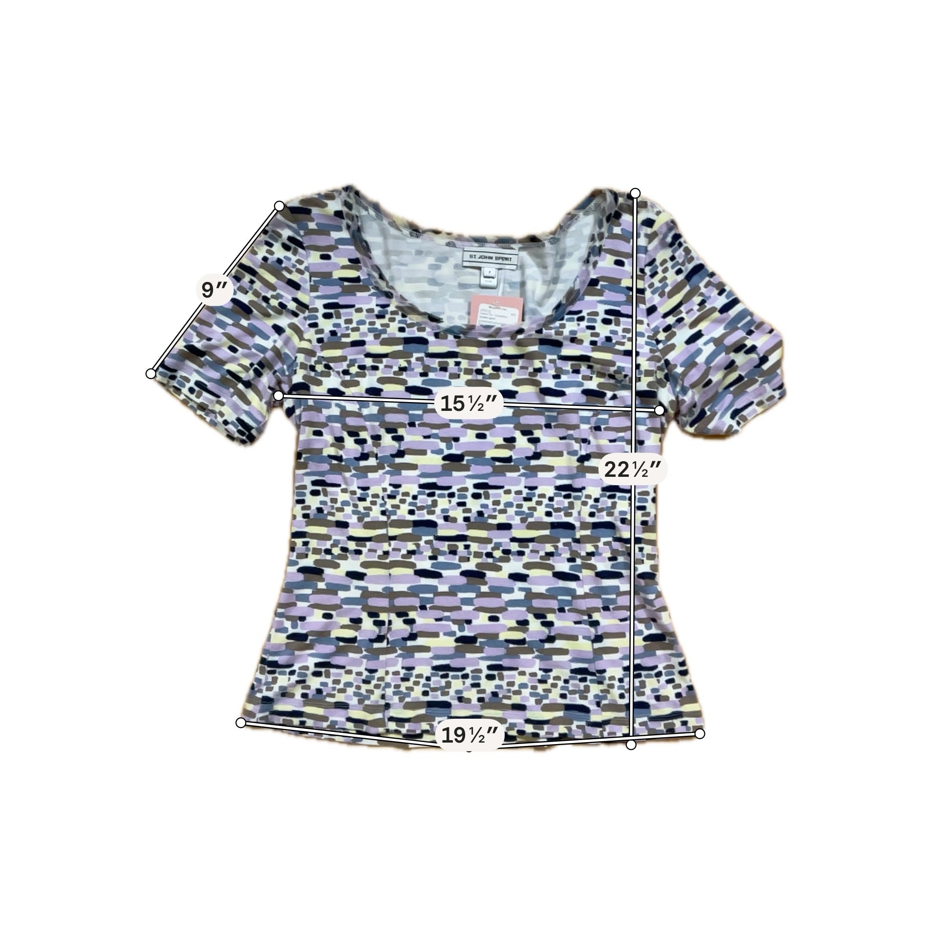 St. John Sport purple/yellow/tan/white Short Sleeve Vintage 2008 Abstract Print Scoop Neck Top Size Petite - Size P