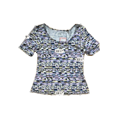 St. John Sport purple/yellow/tan/white Short Sleeve Vintage 2008 Abstract Print Scoop Neck Top Size Petite - Size P