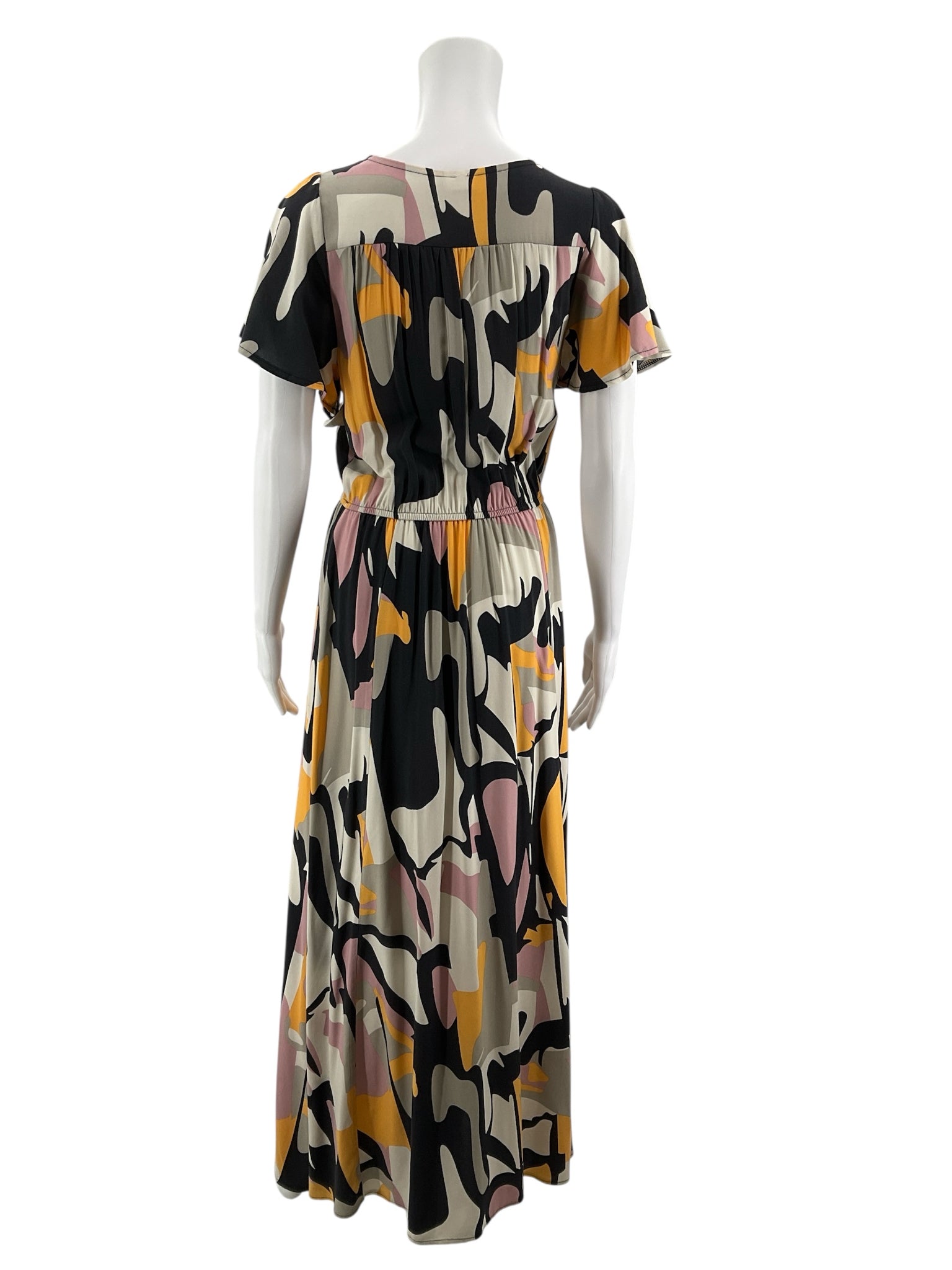 Lascana Abstract Print Flutter Sleeve Maxi Dress with Slit | Size 4
