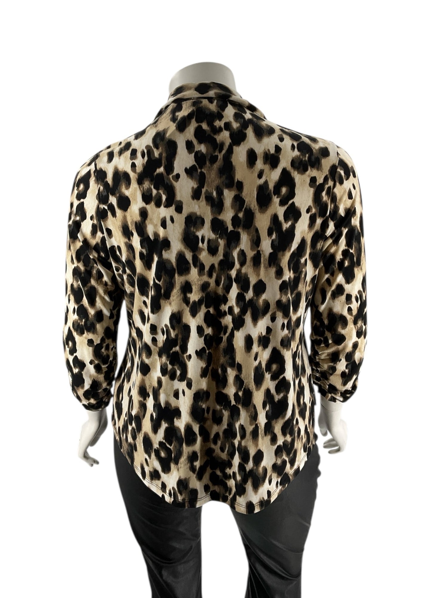 JM Collection Cream/Black/Brown Cheetah Pre-Owned Ladies Top - Size 2X