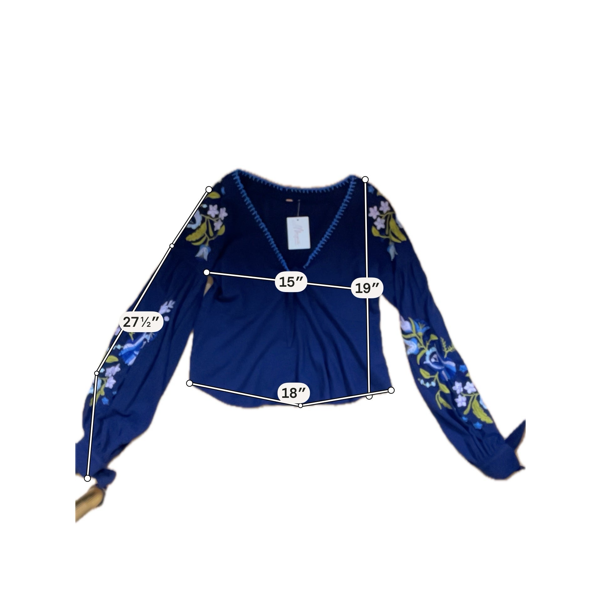 Free People navy/blue/brown Peplum Tell Tale Navy Embroidered Boho Tunic Top Size Medium - Size M
