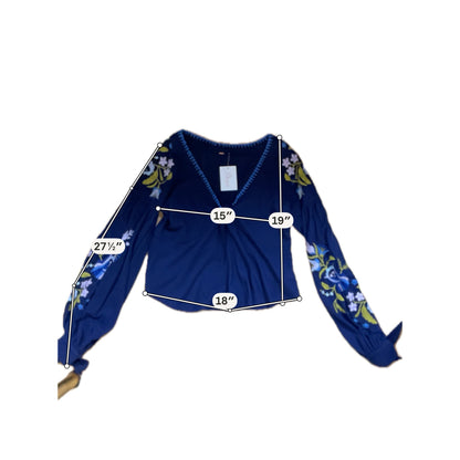 Free People navy/blue/brown Peplum Tell Tale Navy Embroidered Boho Tunic Top Size Medium - Size M