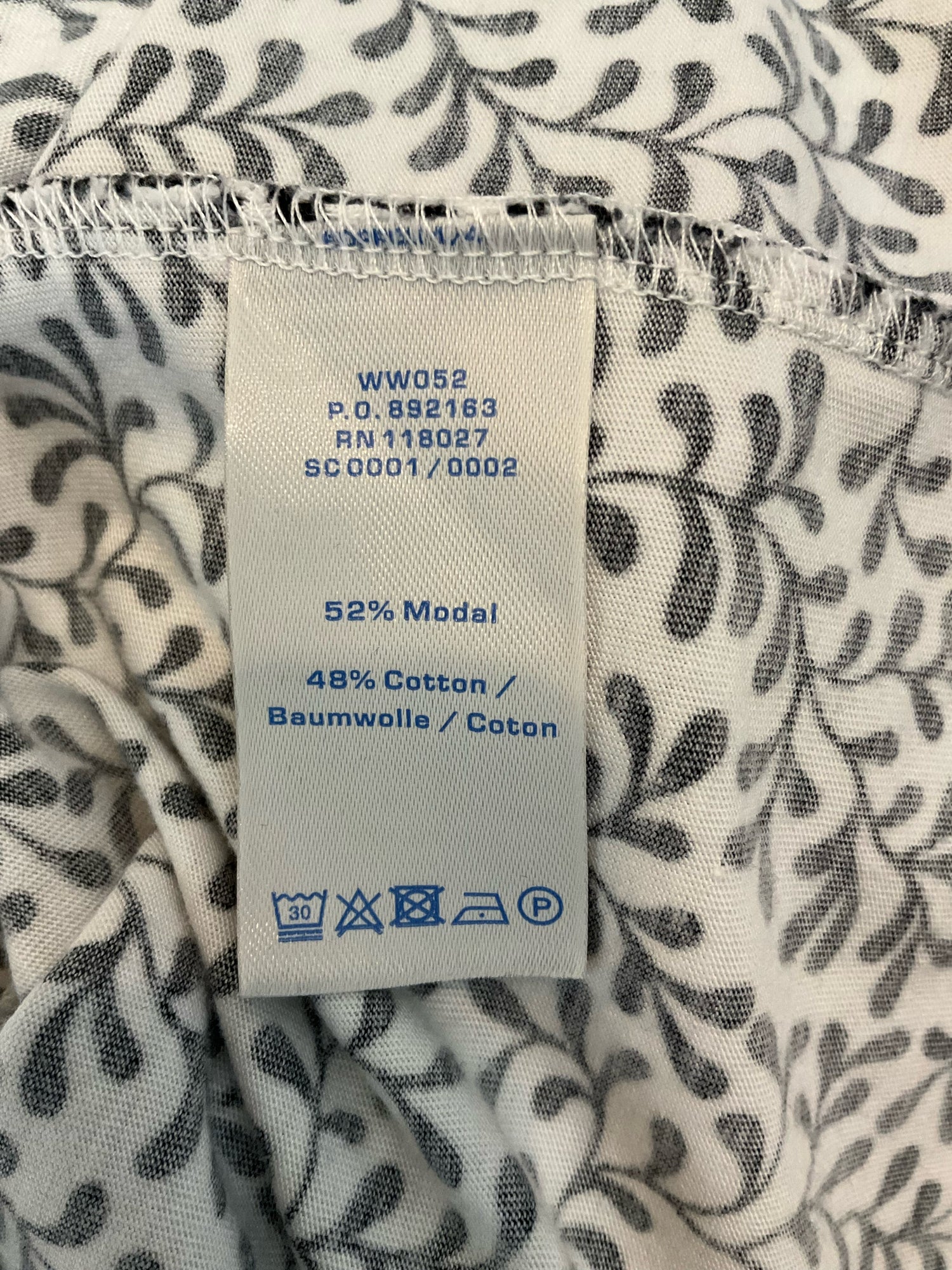 Boden Amelie Jersey Dress 10P Petite Black White Vine Print Modal Cotton