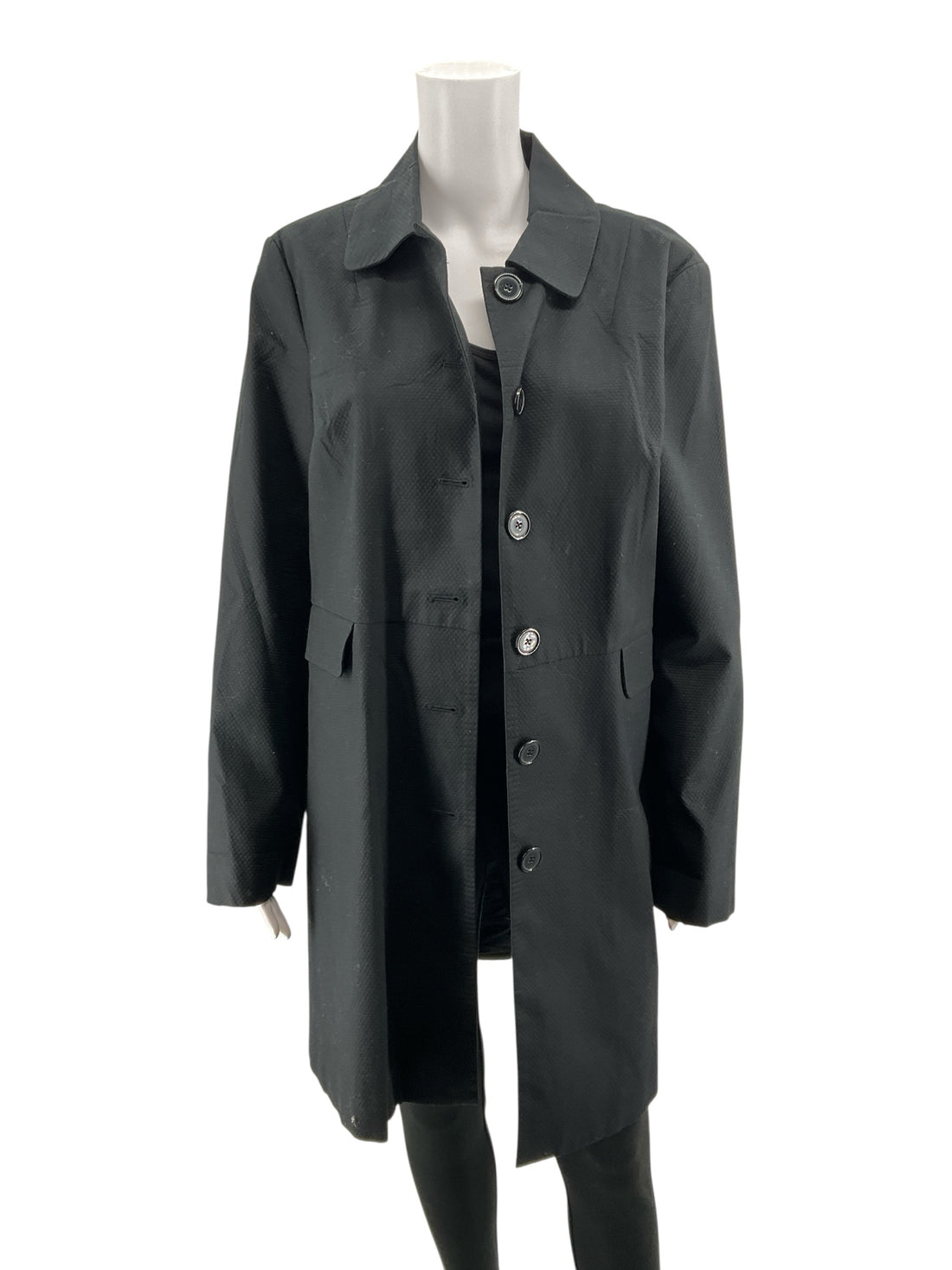 Willi Smith Black Textured Cotton Blend Trench Coat Jacket Size Large