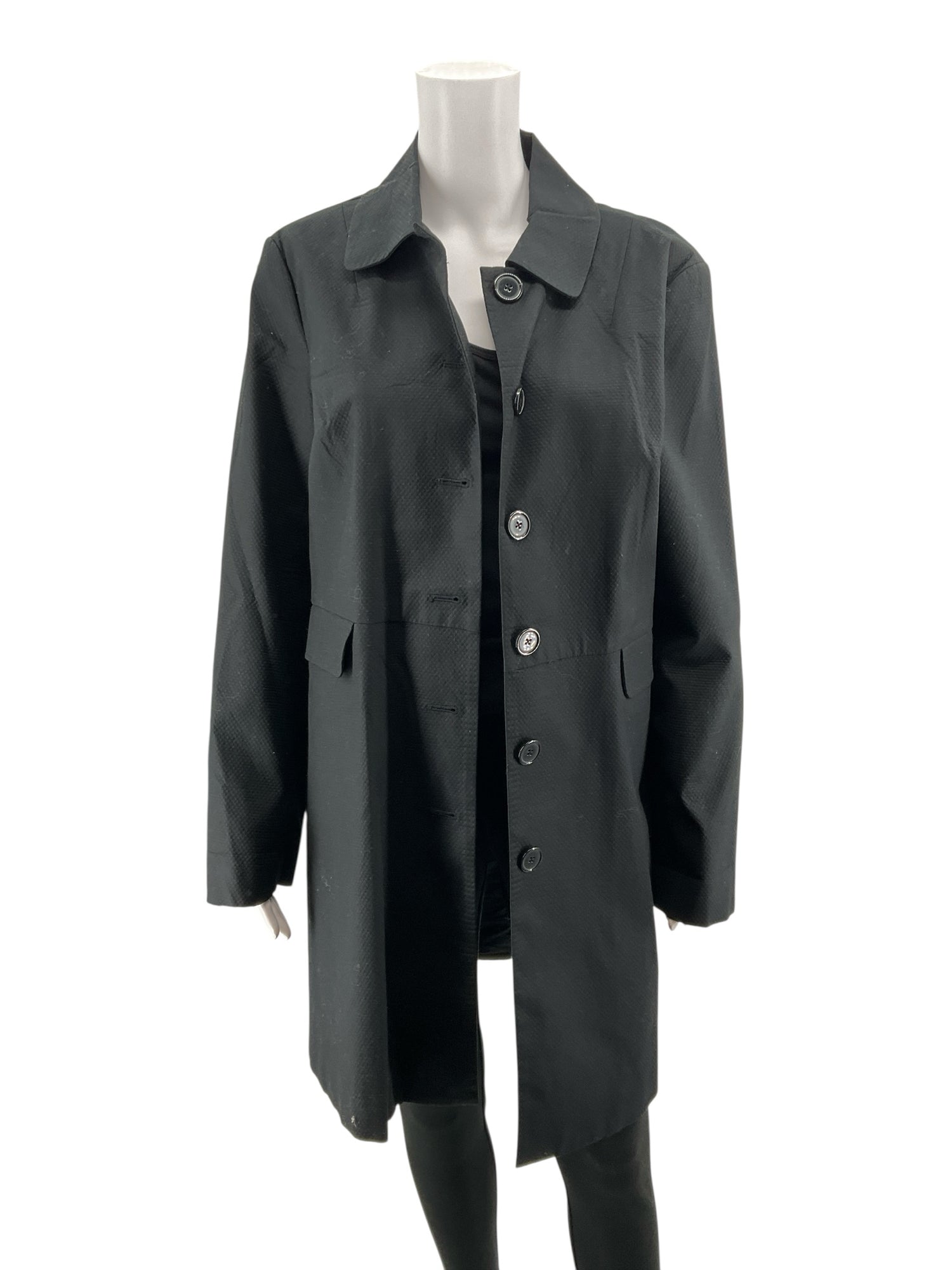 Willi Smith Black Textured Cotton Blend Trench Coat Jacket Size Large