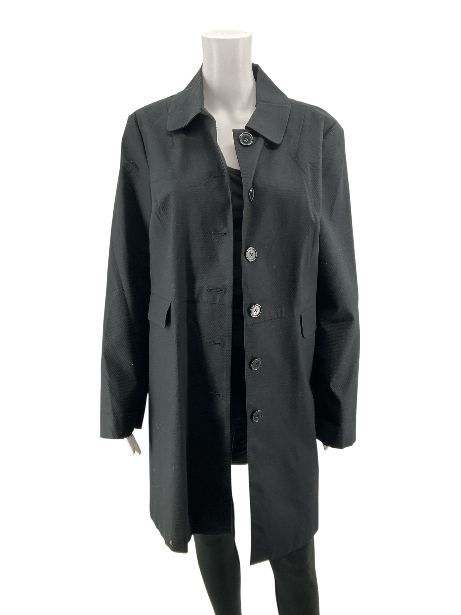 Willi Smith Black Textured Cotton Blend Trench Coat Jacket Size Large