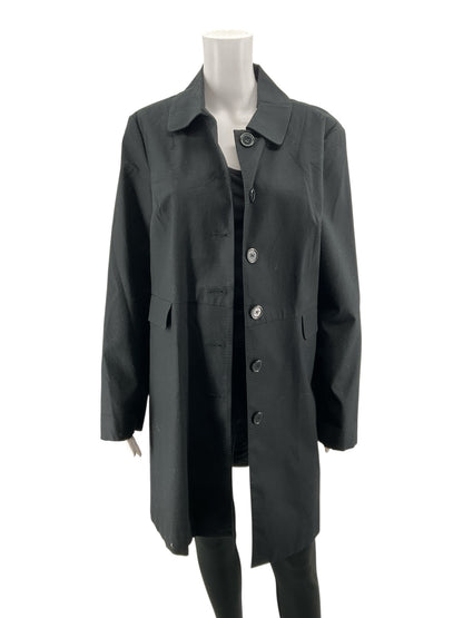 Willi Smith Black Textured Cotton Blend Trench Coat Jacket Size Large