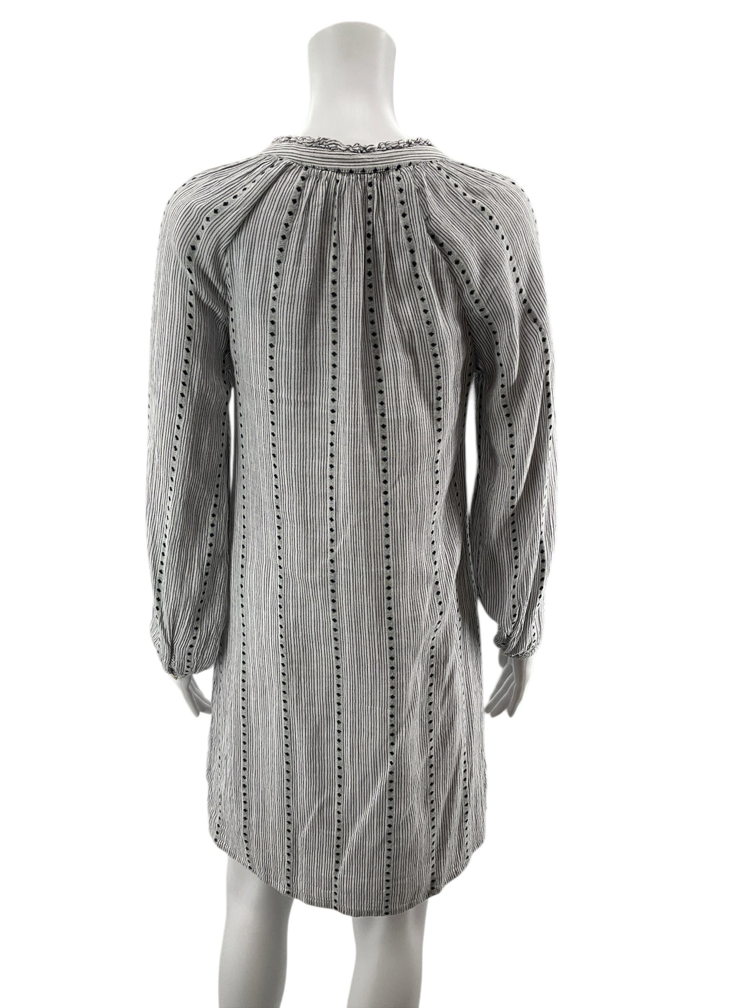 Lucky Brand white/navy Long Sleeve Embroidered Tassel Tunic Dress XS White Navy Stripe Boho Long Sleeve - Size XS