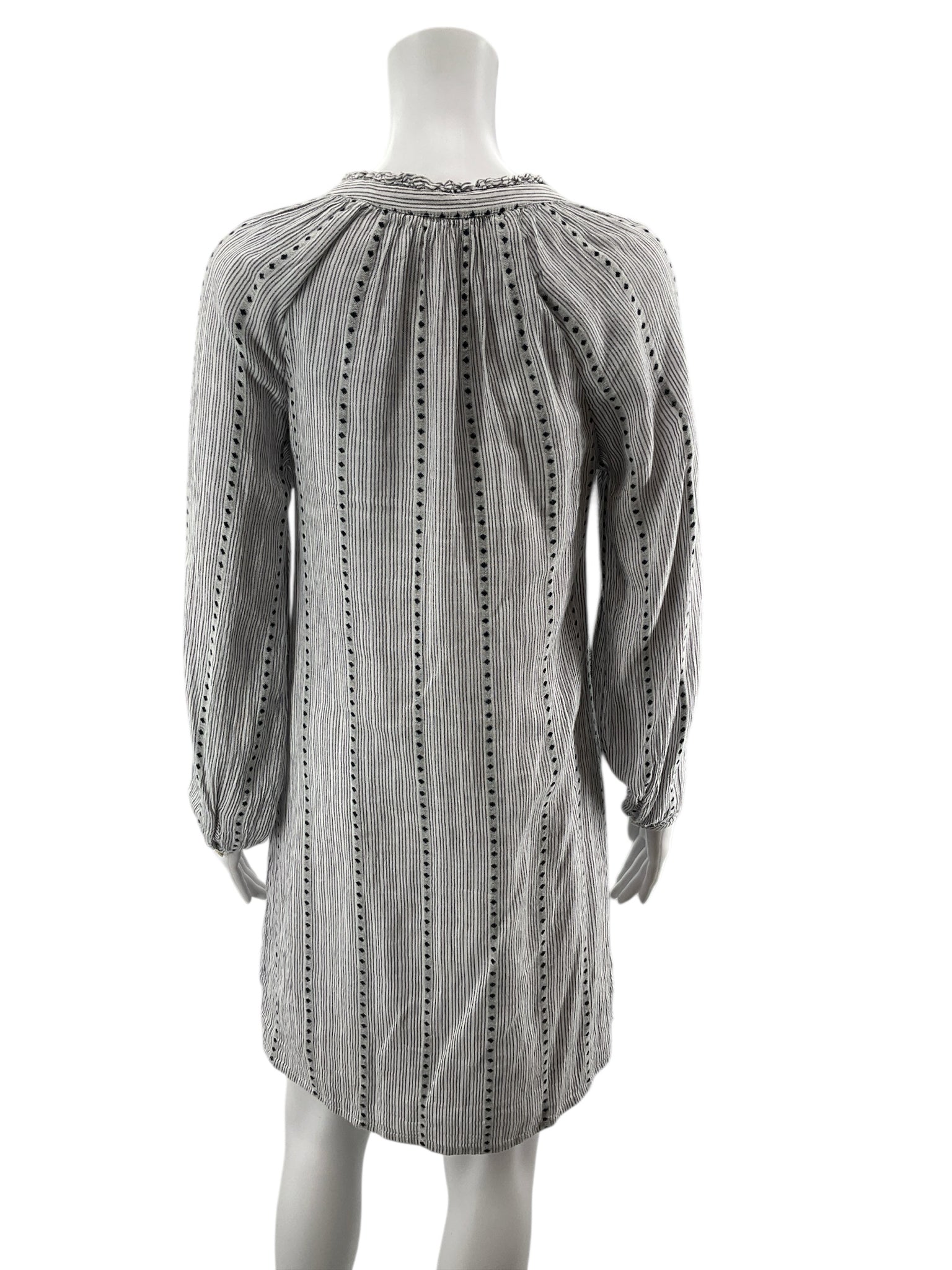 Lucky Brand white/navy Long Sleeve Embroidered Tassel Tunic Dress XS White Navy Stripe Boho Long Sleeve - Size XS