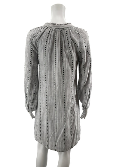 Lucky Brand white/navy Long Sleeve Embroidered Tassel Tunic Dress XS White Navy Stripe Boho Long Sleeve - Size XS