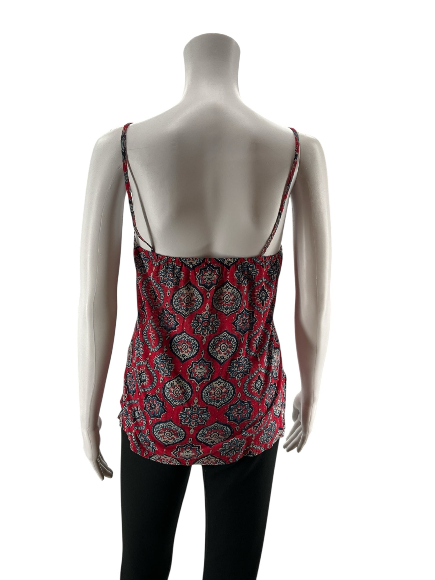 Lucky Brand XS Red &amp;amp; Navy Medallion Print Boho Embroidered Cami Top