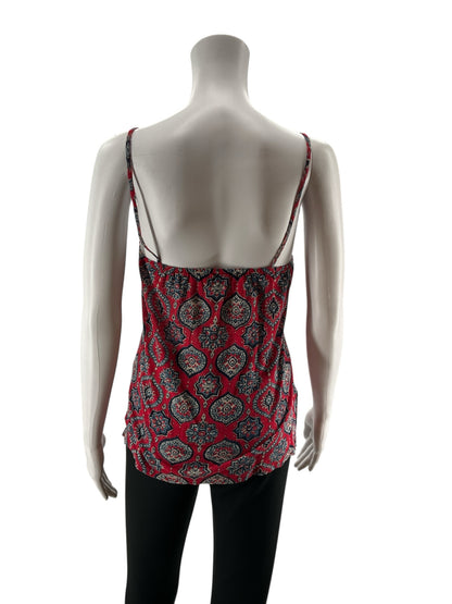 Lucky Brand XS Red &amp;amp; Navy Medallion Print Boho Embroidered Cami Top