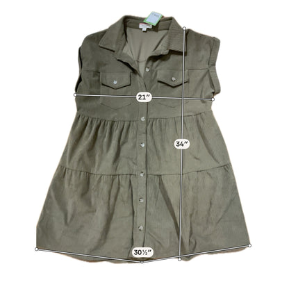 Andree by Unit Olive Green Corduroy Tiered Shirt Dress Size Large