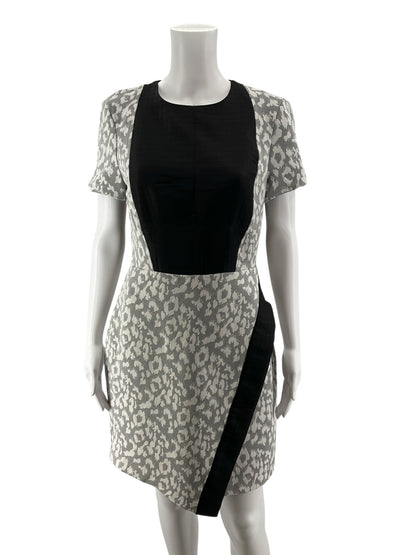 W118 by Walter Baker Gray Leopard Jacquard Asymmetrical Sheath Dress Size Small