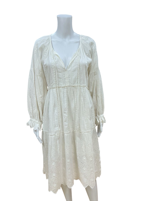 Tolani White Boho White Cotton Eyelet Tiered Bohemian Mini Dress Size Small - Size S