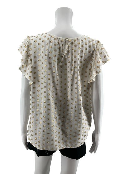 Amadi Gold Metallic Polka Dot Flutter Sleeve Blouse Size Small