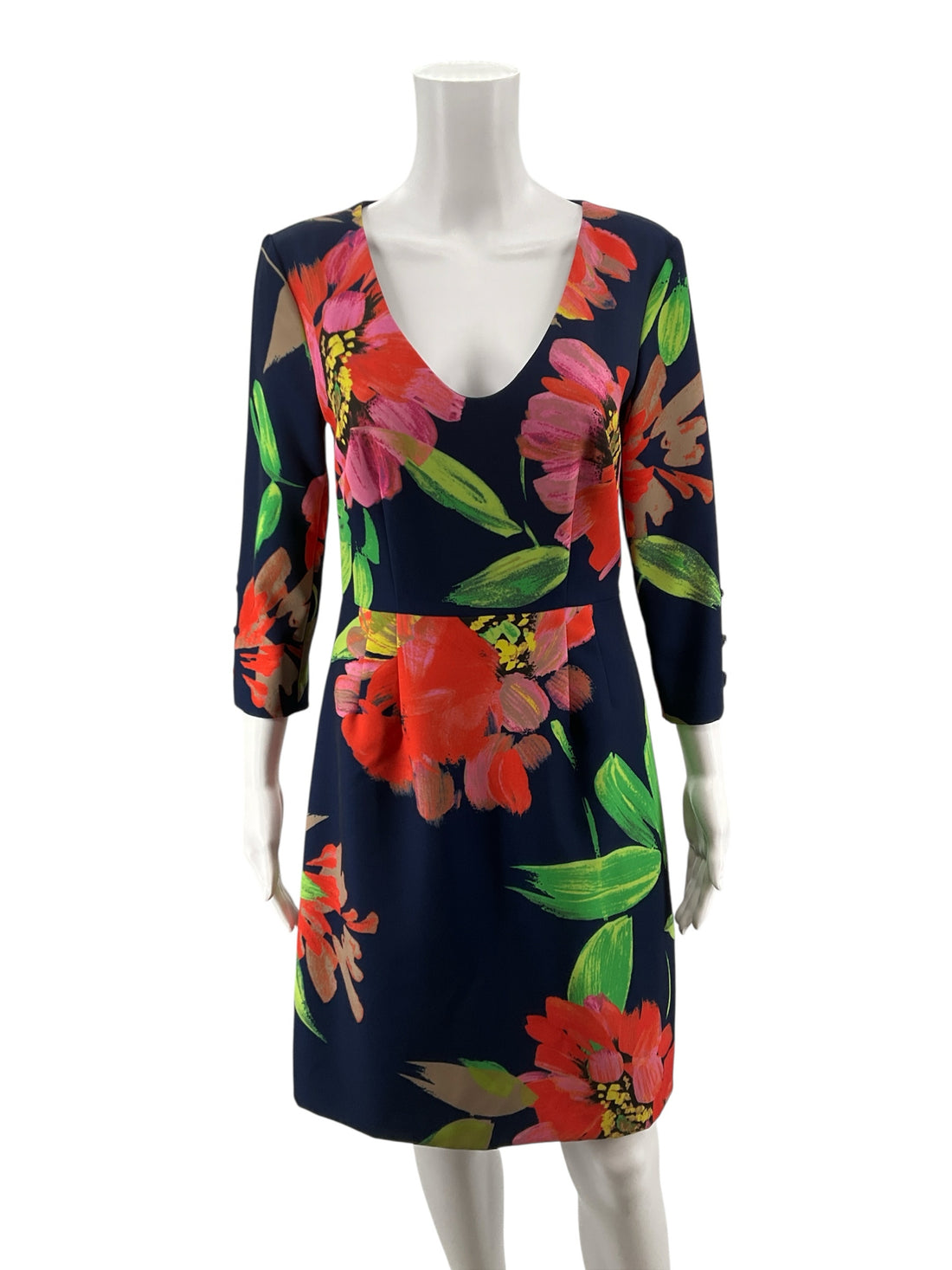 Trina Turk Navy/Orange/Pink Floral Pre-Owned Ladies Dress - Size 4