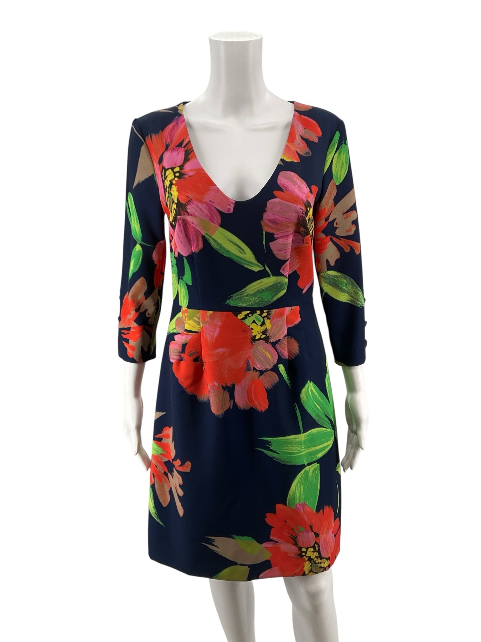 Trina Turk Navy/Orange/Pink Floral Pre-Owned Ladies Dress - Size 4