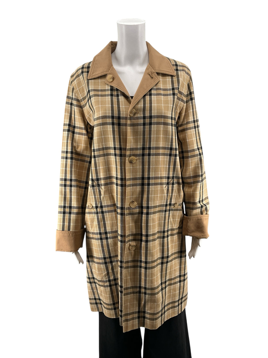 Jones New York Tan/Black Plaid Pre-Owned Coat - Size Large