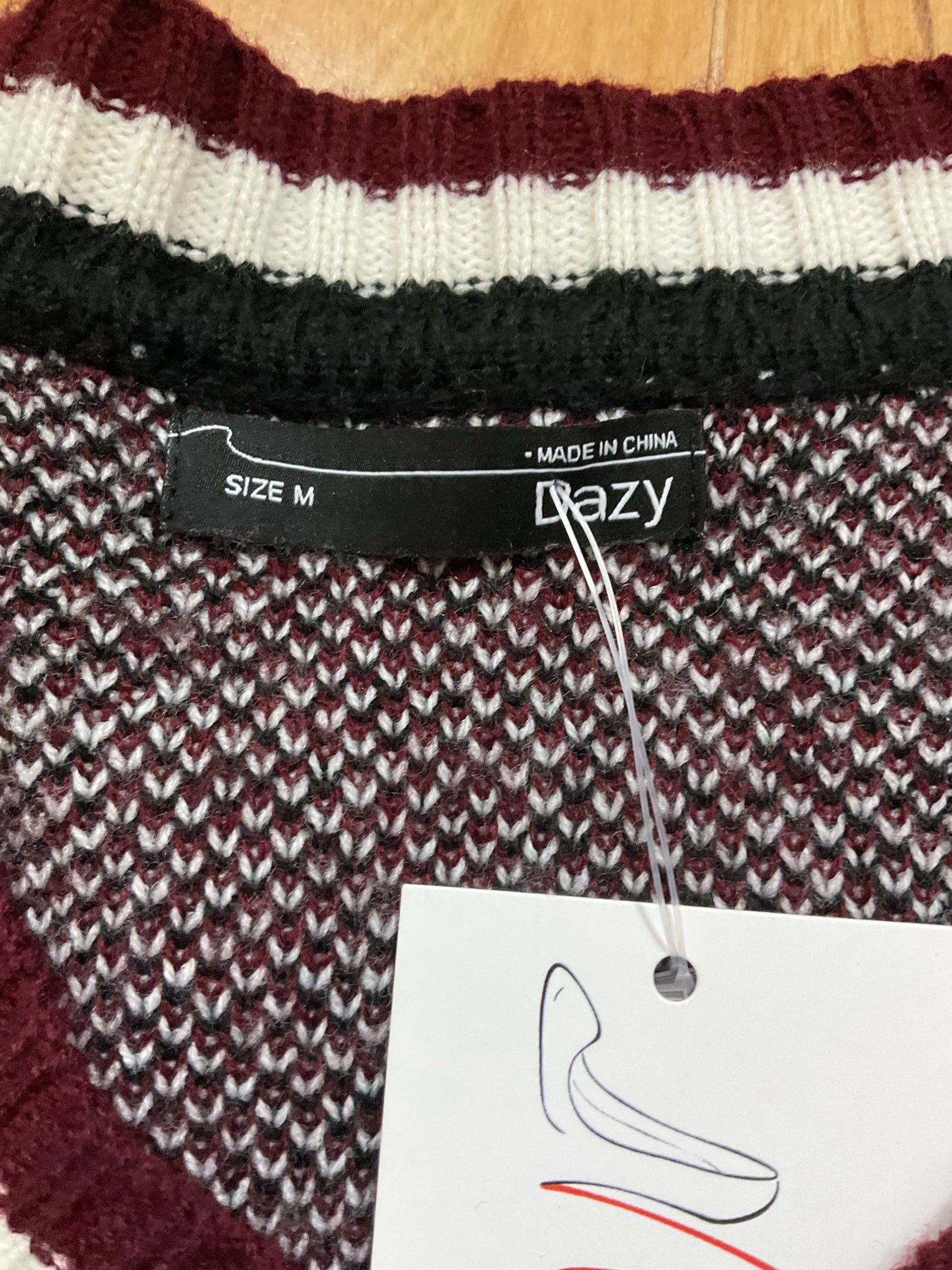 Dazy Argyle V-Neck Sweater Maroon Cream Preppy Collegiate Knit Pullover Medium