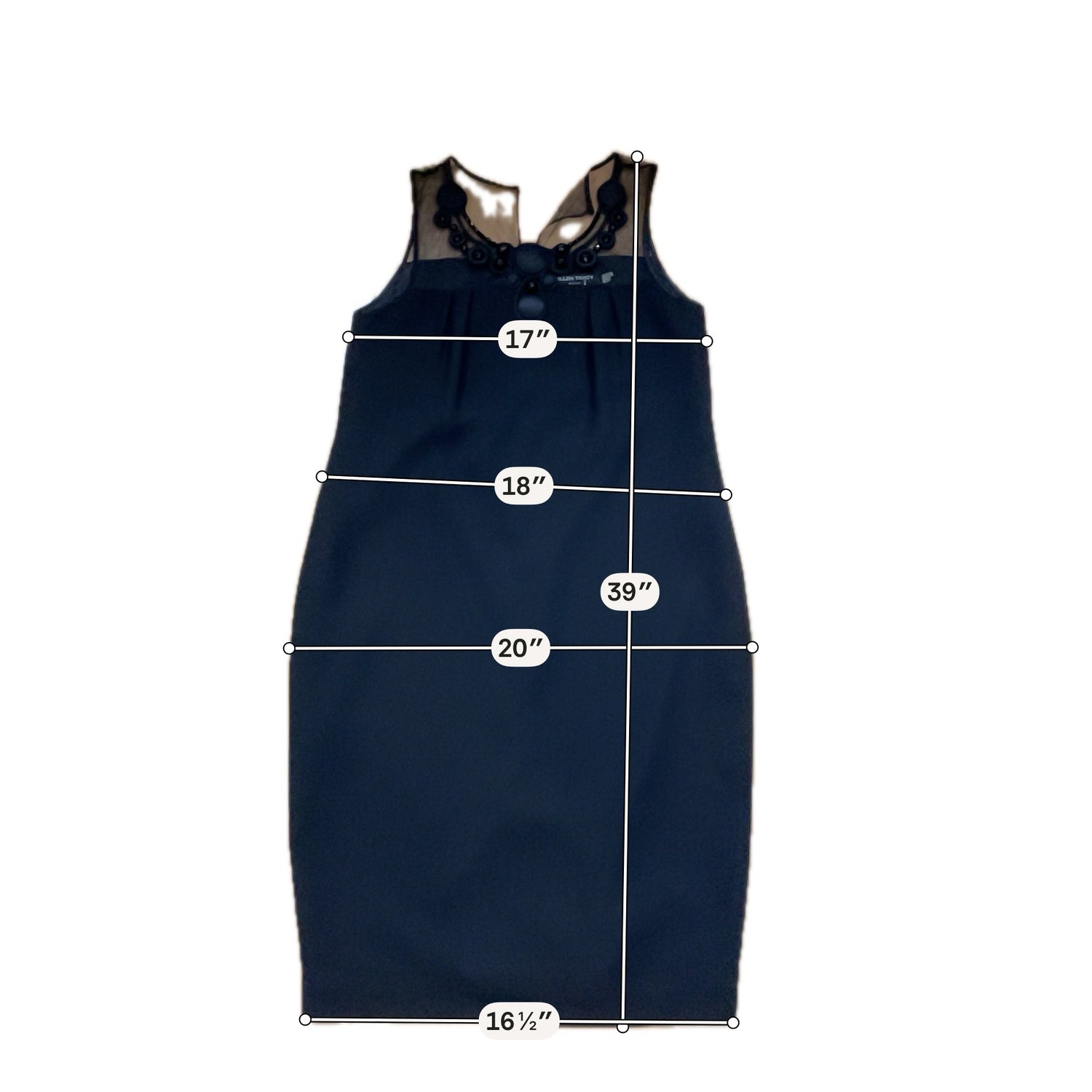 Ellen Tracy Beaded Neckline Mesh Yoke Shift Dress