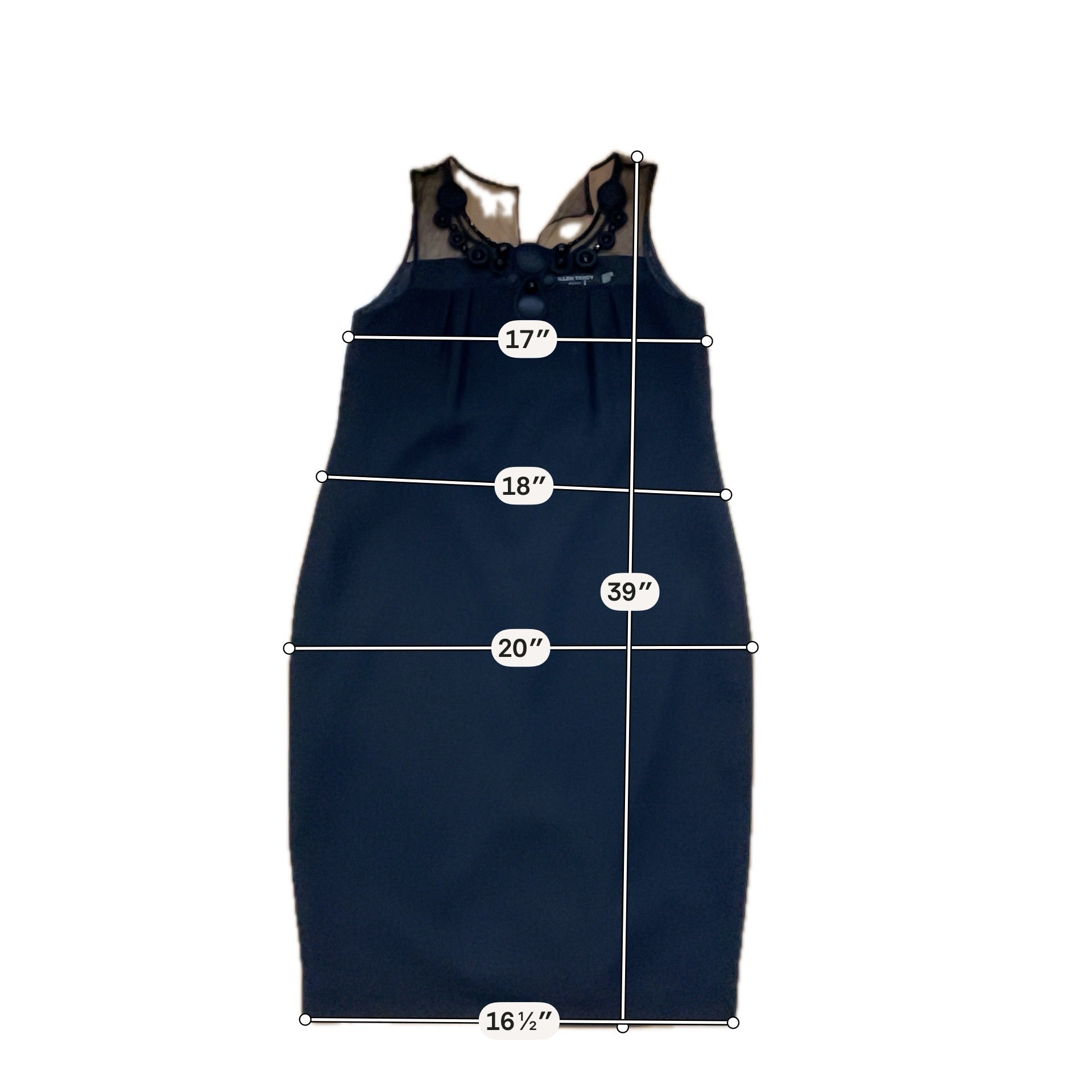 Ellen Tracy Beaded Neckline Mesh Yoke Shift Dress