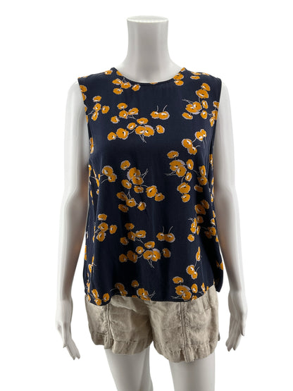 POPSUGAR Navy &amp; Yellow Floral Button-Back Sleeveless Top Size Large