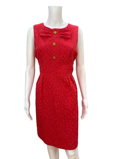 Sandra Darren Pink Jacquard Bow Accent Sheath Dress Size 8
